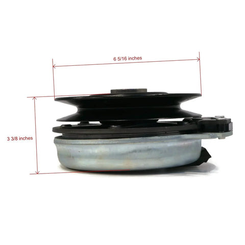 Side view of PTO Clutch Compatible with Warner 5218-222 showing pulley size of 6 5/16 inches and height of 3 3/8 inches.