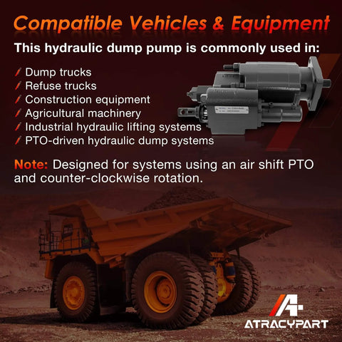 Compatibility chart for PTO Dump Pump Hydraulic Hydro Cylinder C102 Direct Mount with Air Shift Cylinder, 7/8" 13-Tooth Spline.