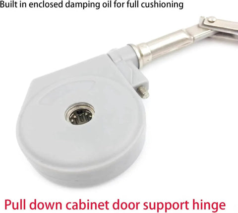 Front Desk Soft Open Cabinet Hinge Pull-Down, 105 ° Pull-Down Support Hinge, showing enclosed damping oil for cushioning, MEIYOULE