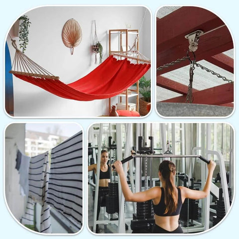 Small Pulley Block, 4 Pack 304 Stainless Steel Pulley Wheel installed for gym equipment and sun shade sail applications.