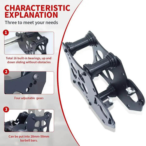 Pulley system for gym power rack attachments with glider and adjustable gears, suitable for Smith machines and cable crossovers.