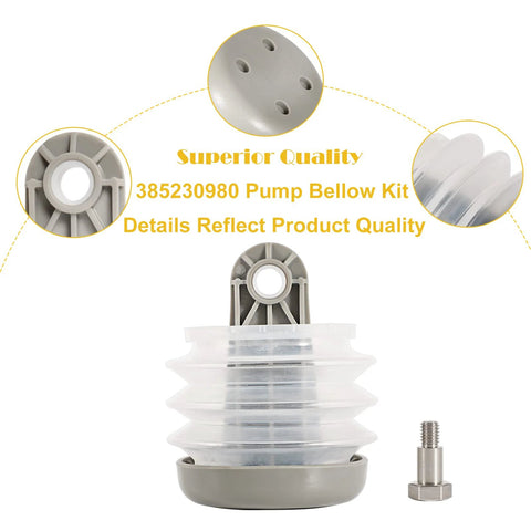 Dometic Sealand vacuum pump bellows kit with clear plastic bellows, bushing, and mounting bolt
