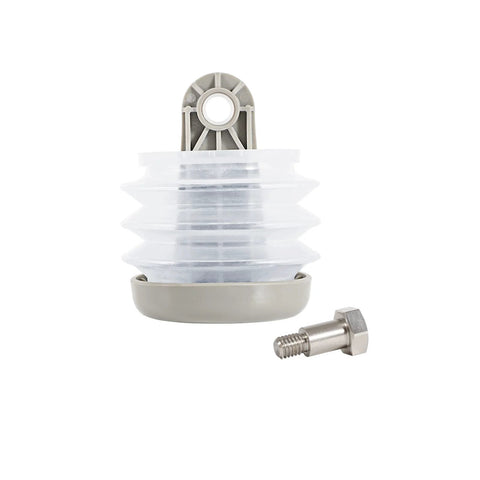 Pump bellows kit for Dometic vacuum pump; white accordion bellows, grey base, includes bushing and bolt