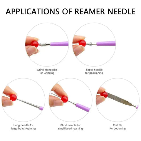 Close-up of using Four Piece Diamond Tipped Bead Reamer Set Hole Enlarger Tools For Glass Plastic Metal Wood Beads Jewelry Making