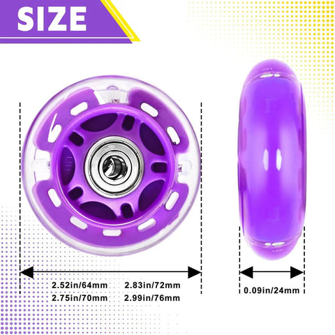 8-Pack Inline Skate Wheels 64mm With Bearings For Indoor And Outdoor Replacement - High-Performance 82A Polyurethane Purple