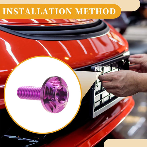 Installing ✝️ Partuto 1set 1/4" M6 Universal Anti Theft License Plate Screws on car with Titanium Alloy Purple bolt