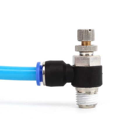 Push To Connect Air Flow Control Valve Pack Of Ten One Quarter Inch Tube Outer Diameter To One Eighth Inch NPT 90 Degree Elbow Speed Control Valve