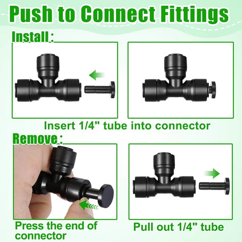 Diagram showing installation and removal of 20 Pack One Quarter Inch End Plugs For Quick Connect Fittings in irrigation system