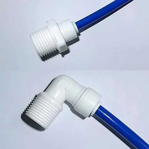 Push To Connect Quick Connector Male Adapter Elbow And Straight Fittings Three Eighths Inch NPT Thread To One Quarter Inch Tube OD