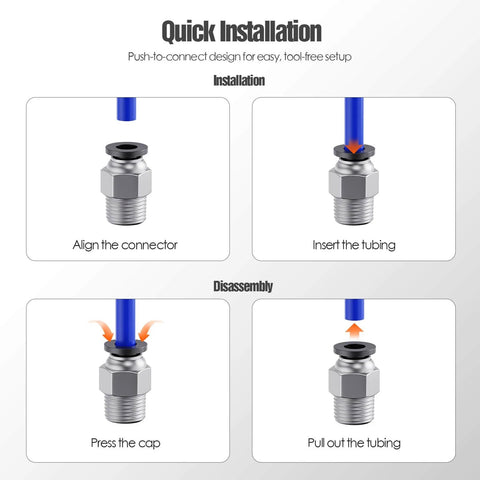 Installation steps for Push To Connect 4mm Bowden PTFE Tube Fittings For 3D Printers PC4 M10 Pneumatic Quick Couplers