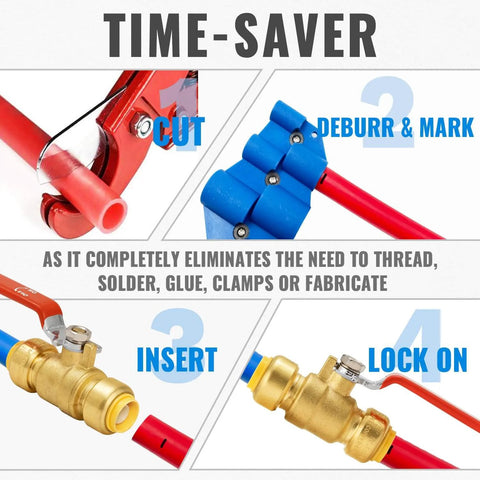 Half Inch Shut Off Ball Valve Pack Of 2, Push To Connect Water Shutoff Valves with Red and Blue Handles installation steps diagram