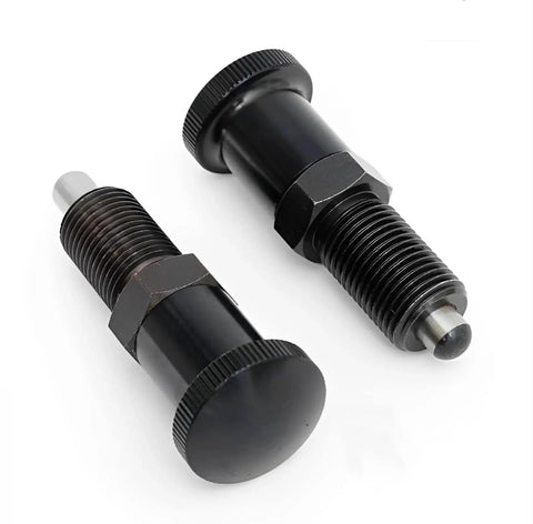 2 Pack Push Fit Ball Nose Spring Plungers With M12x1.5 Threads, steel retractable return knob, non lock out indexing design, side view