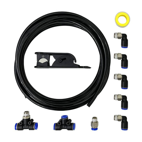 Sineside vacuum PU tubing kit with push-lock fittings, 1/8 NPT to 1/4 tubing, black hoses with blue ends.