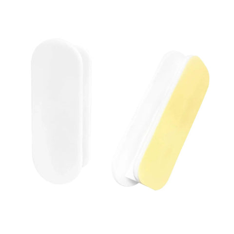 2 Pack Self Adhesive Push Pull Cabinet Handles No Drilling Plastic Stick On showing white and adhesive sides