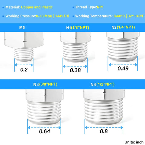 Elbow and Straight Push To Connect Fittings One Quarter Inch Tube OD X One Quarter Inch NPT Thread Copper And Plastic Pack Of Twelve PC One Quarter Inch N2 And PL One Quarter Inch N2 High Pressure 145 PSI 32 To 140 Fahrenheit