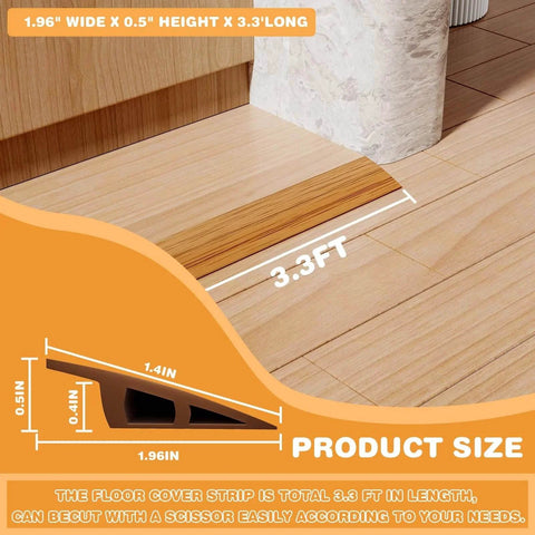 Floor Transition Strip 3.3ft, Double Sided Self-Adhesive PVC Floor Transition Strip, Doorway Threshold Ramp in light brown installed