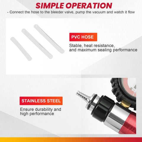 DASBET 21PCS handheld vacuum pump brake bleeder kit with gauge, stainless steel fittings and PVC hoses.