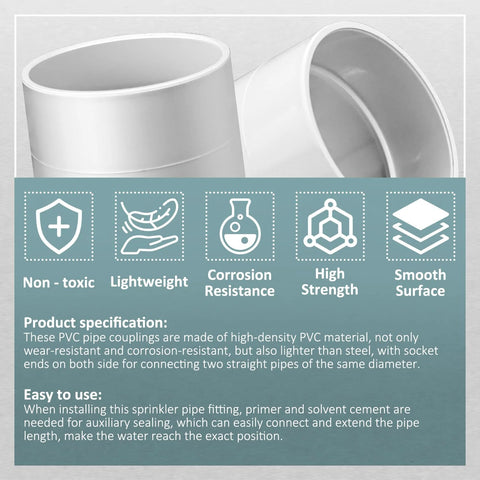 Two white 2-inch PVC stop coupling fittings for central vacuum system.
