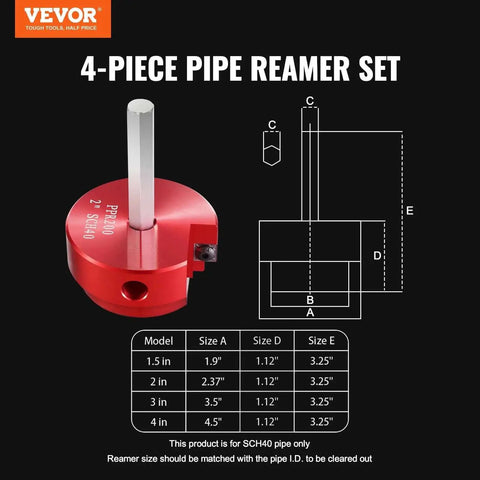 PVC Pipe Reamer Kit Drill Ready 4 Piece Set Aluminum Alloy With Size Options 1.5 Inch 2 Inch 3 Inch 4 Inch Fits PVC ABS CPVC Fittings