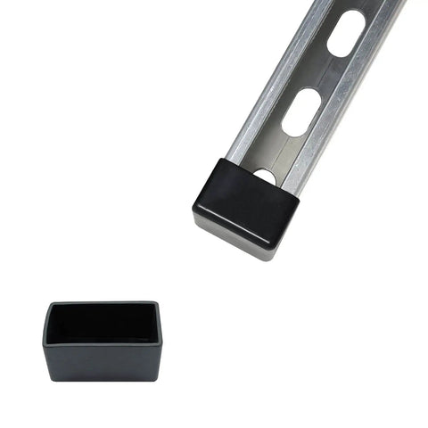 Durable PVC end caps fit 13/16 and 7/8 inch tall strut channels, protecting channel ends from damage with tool-free installation and a clean black finish.