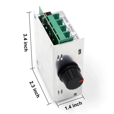 7-70V PWM DC Motor Speed Controller 30A - Low Heat Aluminum Housing for Brushed DC Motors, DIY Projects & Small Electric Devices (Extra Fuse Included) Green, side view