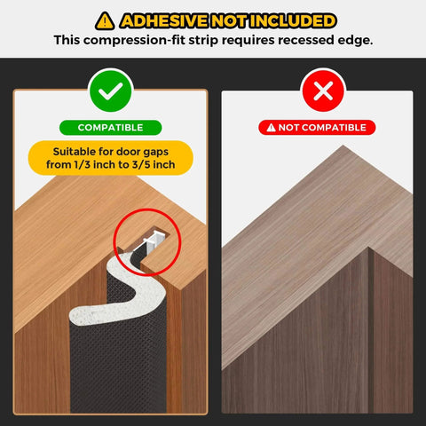 Diagram showing compatibility of Weather Stripping Door Seal Strip - Soundproof Q-Shaped Foam for Exterior Door Frame, Large Gap Seal, Easy to Install