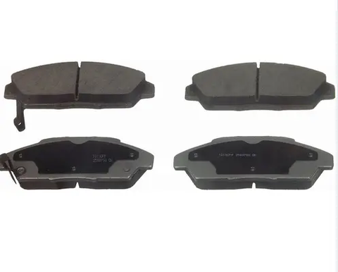 1991 Acura NSX Front QC503 Ceramic Disc Brake Pad Set, automotive friction pads view from top and bottom with hardware included.