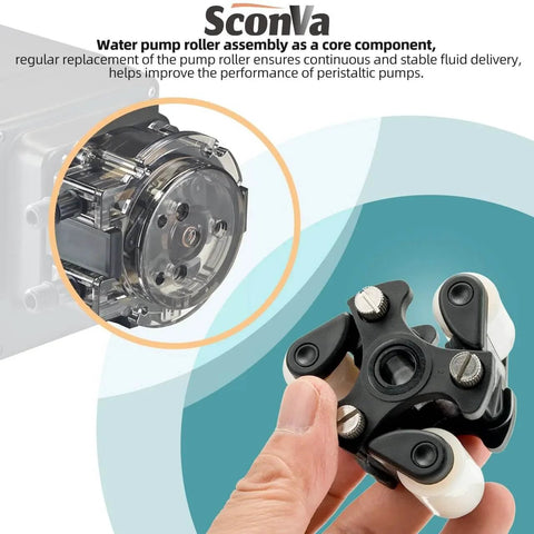 QP500 Pump Roller Assembly Compatible with 45, 85, 100 & 170, Classic, SVP & M128 Series shown handheld and in pump illustration