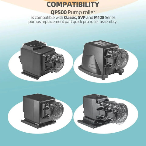 QP500 Pump Roller Assembly Compatible with 45, 85, 100 & 170, Classic, SVP & M128 Series shown in multiple views