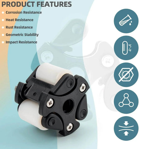 QP500 Pump Roller Assembly Compatible with 45, 85, 100 & 170 Series featuring corrosion and heat resistance icons