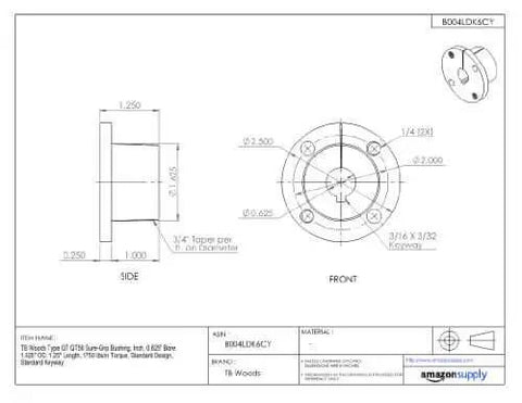 Technical drawing for Sure Grip Quick Disconnect Bushing QT58 Split Flange Shaft Mount For Pulleys And Sprockets.