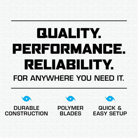 Graphic text highlighting qualities of the Heavy Duty 20 Inch Box Fan With 3 Quiet Speeds For Home Garage Office And Bedroom.