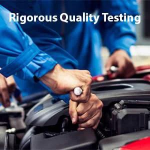 Mechanics performing rigorous quality testing on vehicle parts, related to 515160 Front Wheel Bearing and Hub Assembly 2 Pack for 4WD.