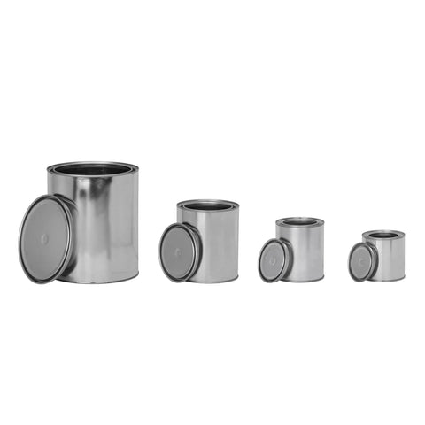 Quart Size Metal Paint Cans Two Pack With Lids Autorind Tinplate Unlined Silver Finish 100 Percent Recyclable