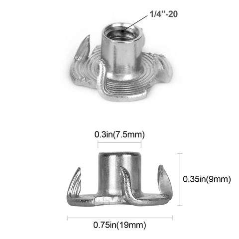 Heavy Duty T Nuts One Quarter Inch 20 Thread Pack Of 30 304 Stainless Steel Four Jaw Tee Nuts for Furniture and Cabinets