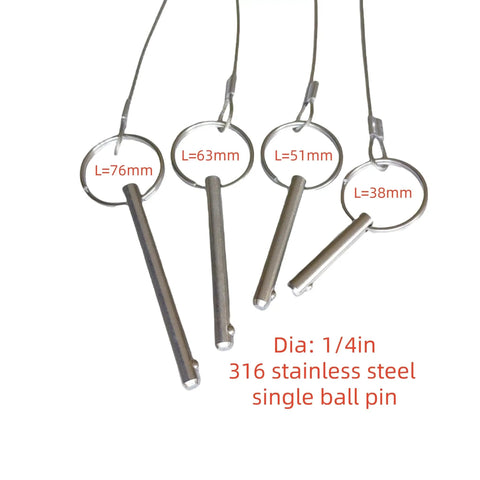 Four Sets Quarter Inch Diameter Single Ball Quick Release Pins Made From 316 Stainless Steel For Bimini Tops And Marine Hardware