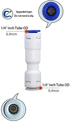 Front view of One Quarter Inch Push To Connect One Way Check Valve For Reverse Osmosis Water Filter NSF Certified Plastic Quick Connect RO
