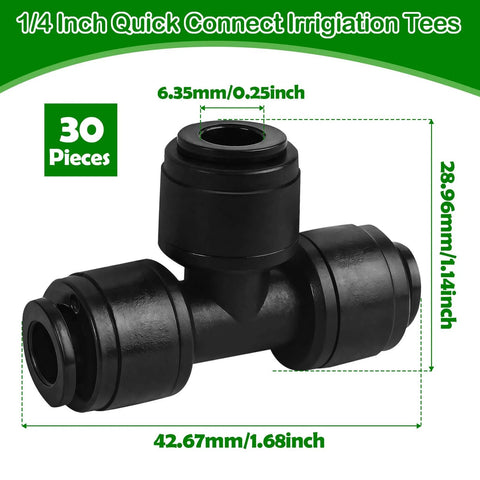 30 Pack One Quarter Inch Drip Irrigation Tee Fittings With Push To Fit Barbed Connectors For One Quarter Inch Tubing Leak Free T Parts