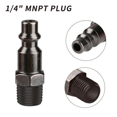 Close-up of 1/4 inch MNPT plug for 4 Way Straight Air Manifold With 5 Ports Aluminum Inline Pneumatic Splitter.