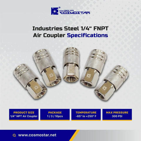1/4 Inch Air Coupler Quick Connect CFNPT Style Nickel Plated Steel Industrial Pneumatic Coupler With 1/4 Inch Flow Size
