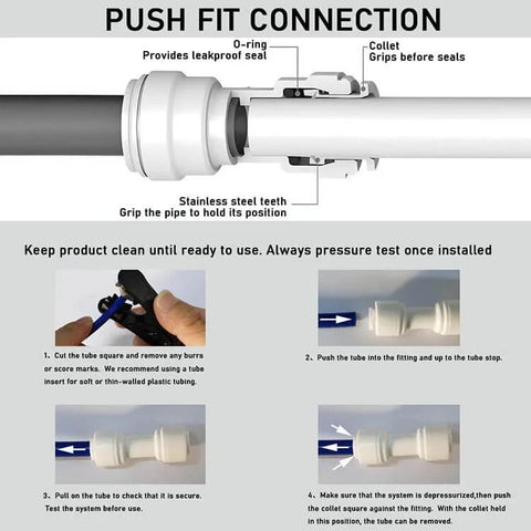 One Quarter Inch Push Fit Straight Union Quick Connect For RO Water Systems, DIY Friendly, No Tools Tubing Adapter, Easy Install