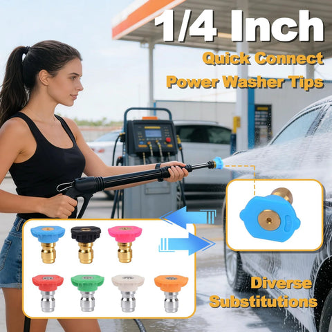 Pressure washer nozzle tips set of 7 with holder, 1/4 inch quick-connect, color-coded tips for 4000 PSI