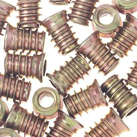 50 Pack Quarter Inch By Twenty Threaded Wood Inserts For Furniture And DIY Projects, Screw In Nutserts With Hex Drive, 15mm Length