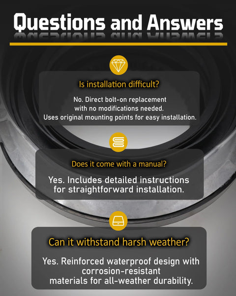 HocvrlX 2Pcs 4x4 4WD actuator FAQ graphic detailing installation, manual, and weather resistance