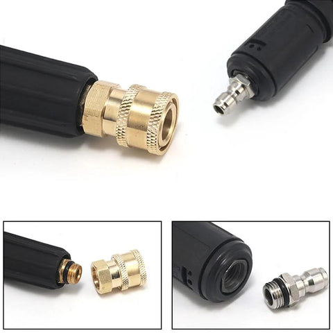 RecDec 2-pack brass pressure washer adapters; 1/4 in NPT female to 1/4 in plug fittings for spray gun and hose.