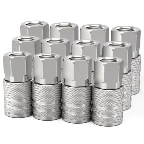 1/4-Inch NPT Female Quick Connect Air Coupler for Industrial Use, 4-Ball Design, Hardened Steel With Nickel Plating, Pack of 12