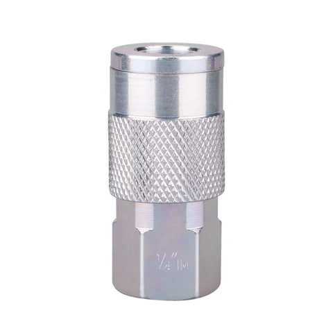 1/4 in NPT air quick-connect fitting with knurled grip, chrome-plated metal