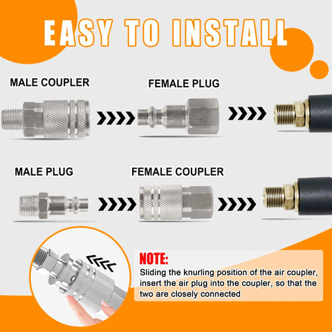 Diagram of Value Packed 67 Piece Quick Connect Air Fittings Kit For Air Tools And Compressors One Quarter Inch NPT in use.