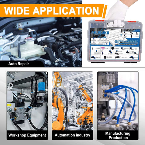 200 Piece Quick Connect Air Hose Fitting Kit With Push To Connect Pneumatic Fittings for workshop and manufacturing use