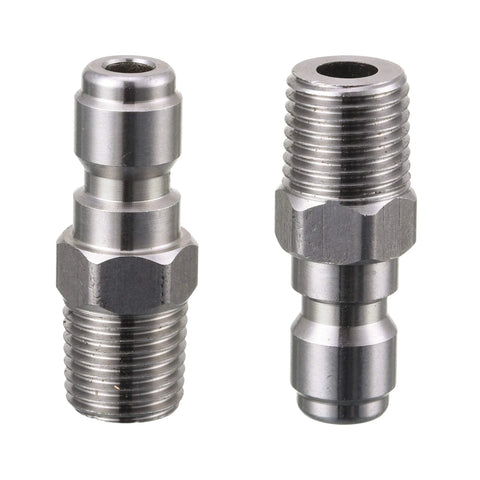 2-pack stainless steel pressure washer quick-connect fittings, 1/4 in male NPT, 5000 psi.